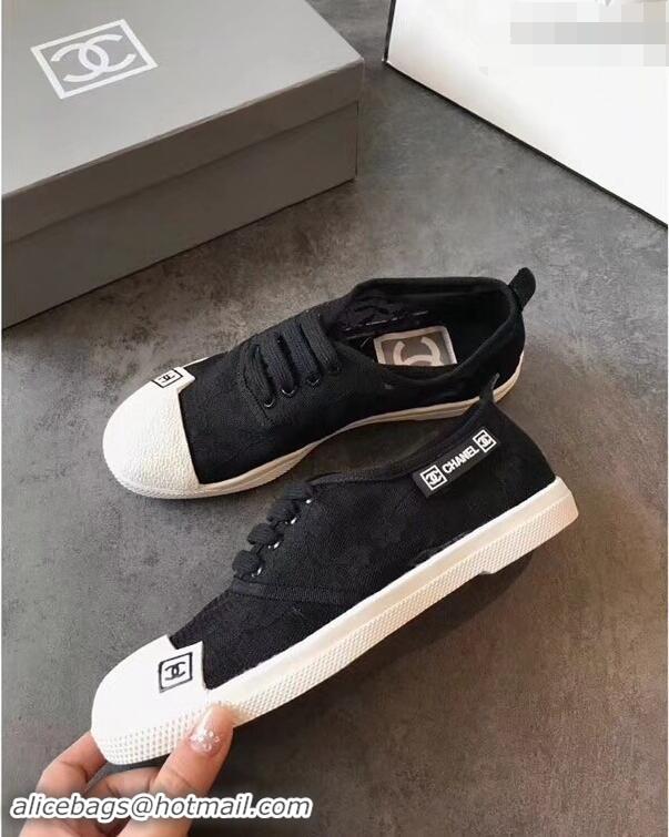 Modern Chanel Vintage Logo Lace Canvas Sneakers 904305 Black 2019