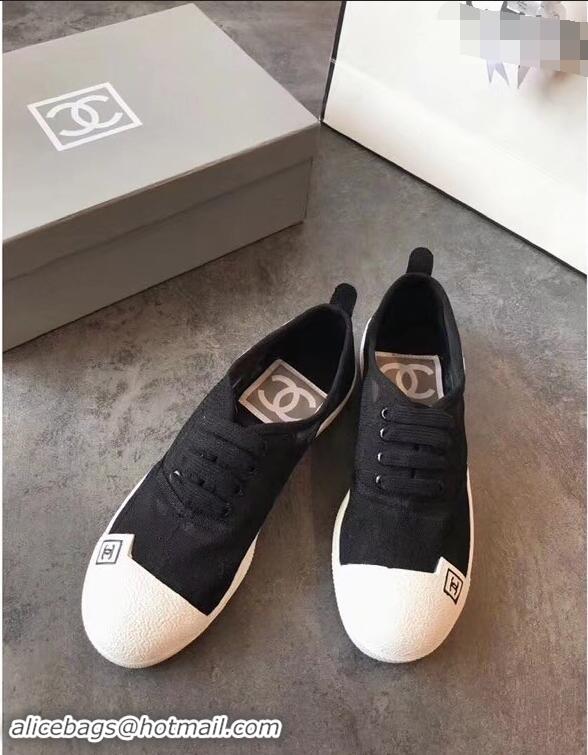 Modern Chanel Vintage Logo Lace Canvas Sneakers 904305 Black 2019