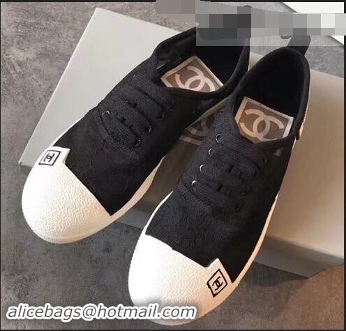 Modern Chanel Vintage Logo Lace Canvas Sneakers 904305 Black 2019