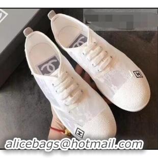 Sumptuous Chanel Vintage Logo Lace Canvas Sneakers 904305 White 2019