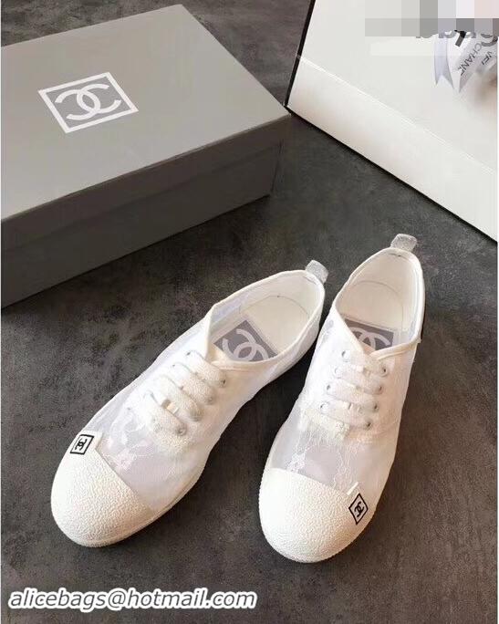 Sumptuous Chanel Vintage Logo Lace Canvas Sneakers 904305 White 2019