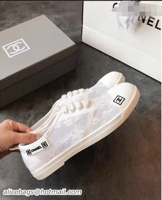 Sumptuous Chanel Vintage Logo Lace Canvas Sneakers 904305 White 2019