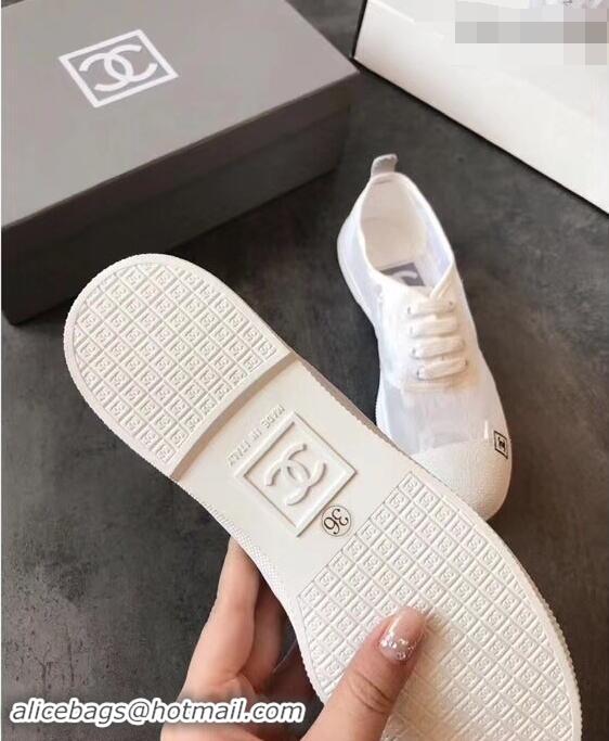 Sumptuous Chanel Vintage Logo Lace Canvas Sneakers 904305 White 2019