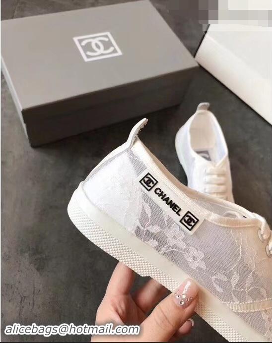 Sumptuous Chanel Vintage Logo Lace Canvas Sneakers 904305 White 2019