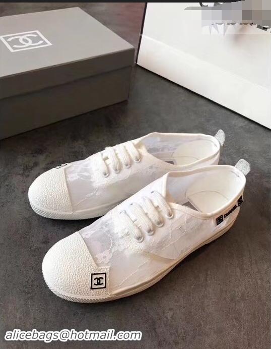 Sumptuous Chanel Vintage Logo Lace Canvas Sneakers 904305 White 2019