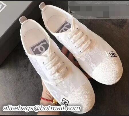 Sumptuous Chanel Vintage Logo Lace Canvas Sneakers 904305 White 2019