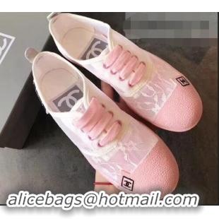 Crafted Chanel Vintage Logo Lace Canvas Sneakers 904305 Pink 2019