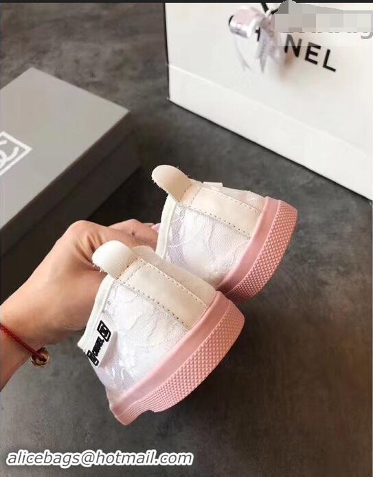 Crafted Chanel Vintage Logo Lace Canvas Sneakers 904305 Pink 2019