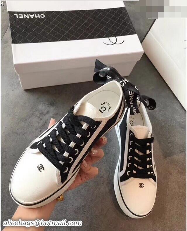 Refined Discount Chanel Logo Back Bow Canvas Sneakers 904309 Black 2019