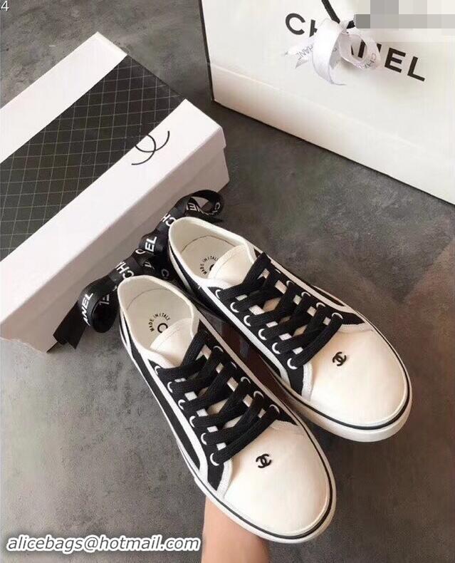 Refined Discount Chanel Logo Back Bow Canvas Sneakers 904309 Black 2019