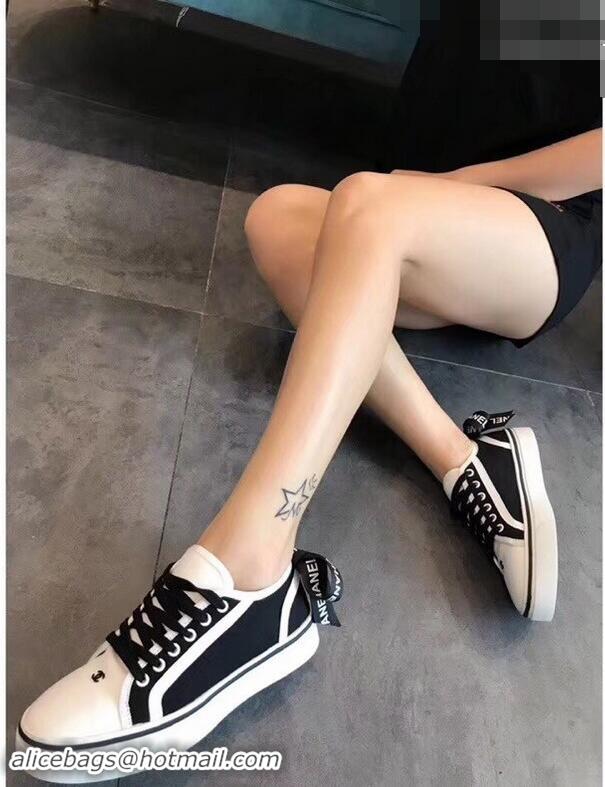 Refined Discount Chanel Logo Back Bow Canvas Sneakers 904309 Black 2019