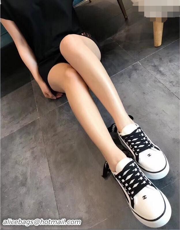 Refined Discount Chanel Logo Back Bow Canvas Sneakers 904309 Black 2019