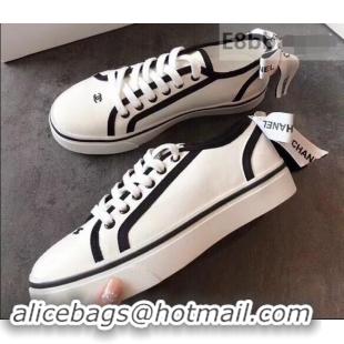 Perfect Discount Chanel Logo Back Bow Canvas Sneakers 904309 White 2019