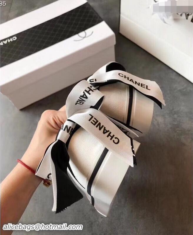 Perfect Discount Chanel Logo Back Bow Canvas Sneakers 904309 White 2019