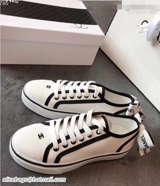 Perfect Discount Chanel Logo Back Bow Canvas Sneakers 904309 White 2019