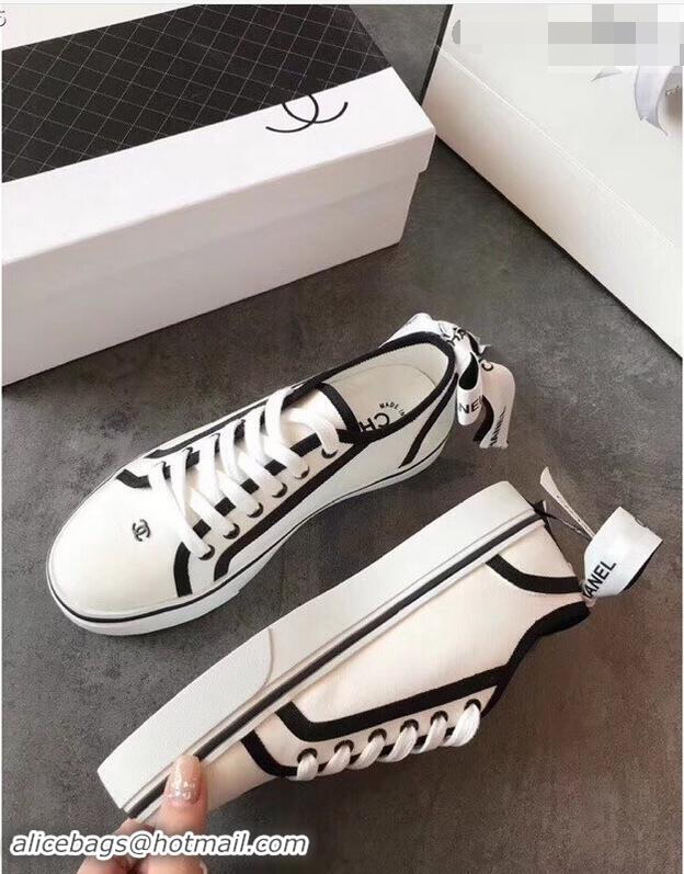 Perfect Discount Chanel Logo Back Bow Canvas Sneakers 904309 White 2019