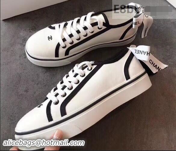 Perfect Discount Chanel Logo Back Bow Canvas Sneakers 904309 White 2019