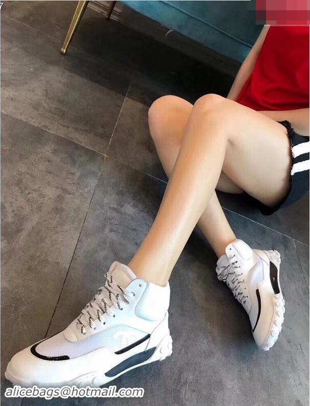 Generous Cheap Chanel Logo Calfskin Mesh and Lycra Sneakers G34086 White/Black 2019