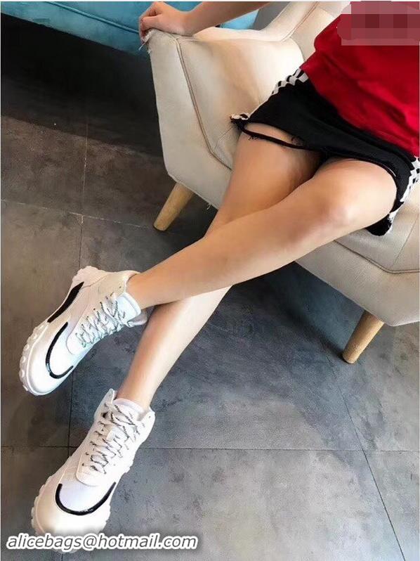 Generous Cheap Chanel Logo Calfskin Mesh and Lycra Sneakers G34086 White/Black 2019