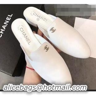 Fashion Luxury Chanel CC Logo Goatskin Mules G34303 White 2019