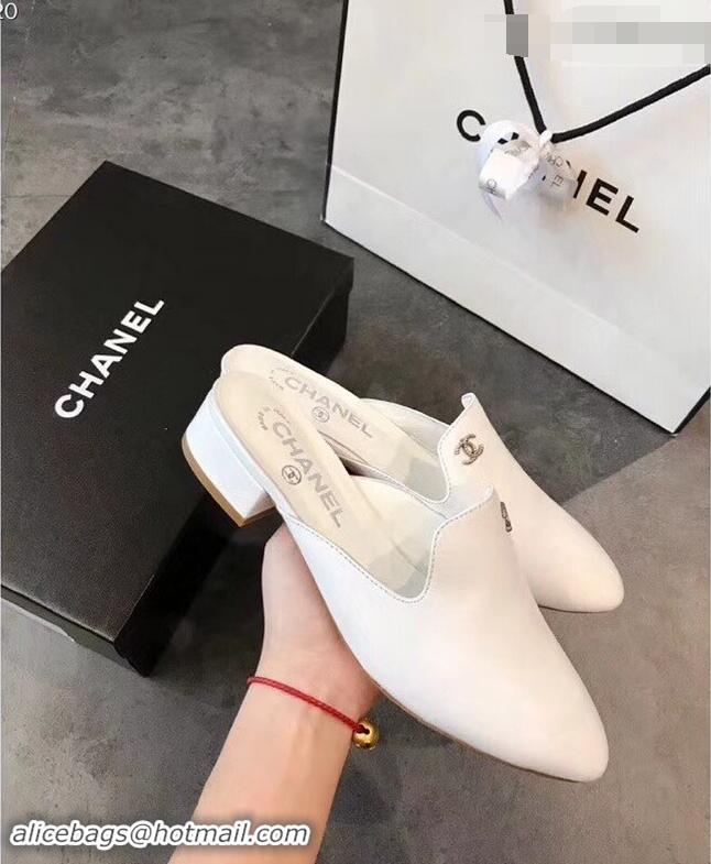 Fashion Luxury Chanel CC Logo Goatskin Mules G34303 White 2019