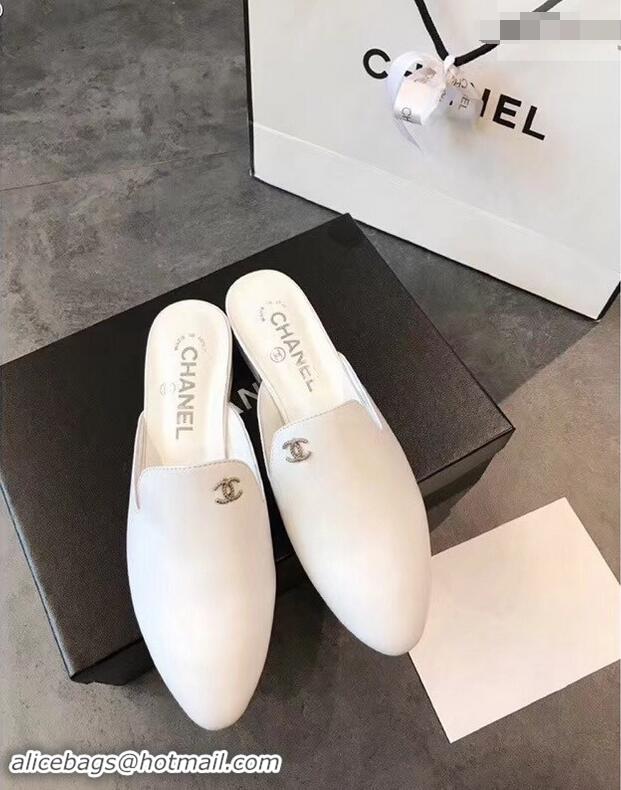 Fashion Luxury Chanel CC Logo Goatskin Mules G34303 White 2019