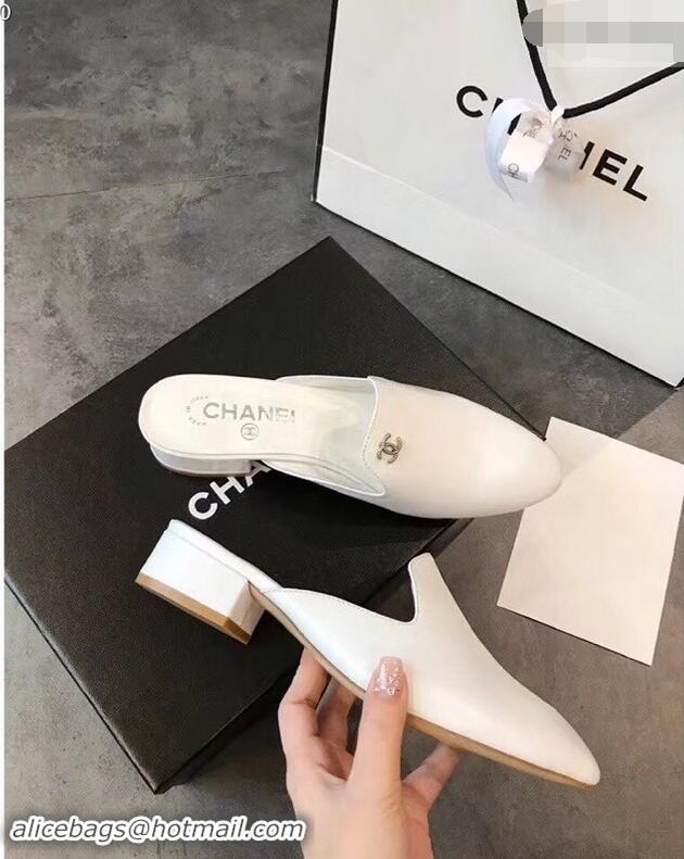 Fashion Luxury Chanel CC Logo Goatskin Mules G34303 White 2019