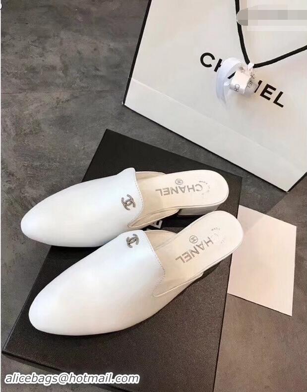 Fashion Luxury Chanel CC Logo Goatskin Mules G34303 White 2019