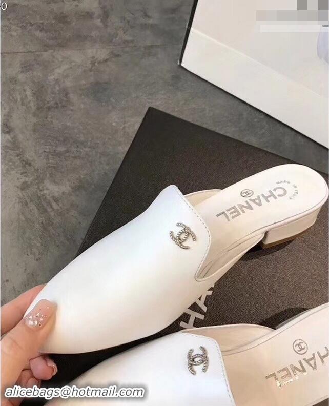 Fashion Luxury Chanel CC Logo Goatskin Mules G34303 White 2019