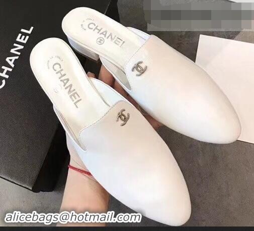 Fashion Luxury Chanel CC Logo Goatskin Mules G34303 White 2019