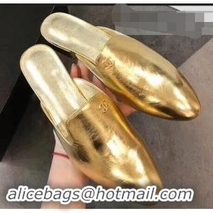 Buy New Cheap Chanel CC Logo Goatskin Mules G34303 Metallic Gold 2019