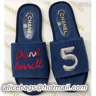 Shop Cheap Chanel x Pharrell Logo Mules Slippers Sandals 950501 Dark Blue 2019