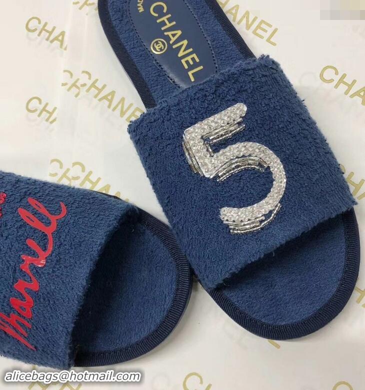 Shop Cheap Chanel x Pharrell Logo Mules Slippers Sandals 950501 Dark Blue 2019