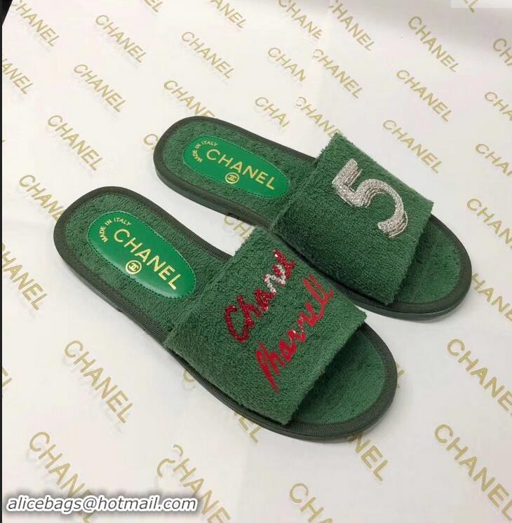 Buy Luxury Chanel x Pharrell Logo Mules Slippers Sandals 950501 Green 2019