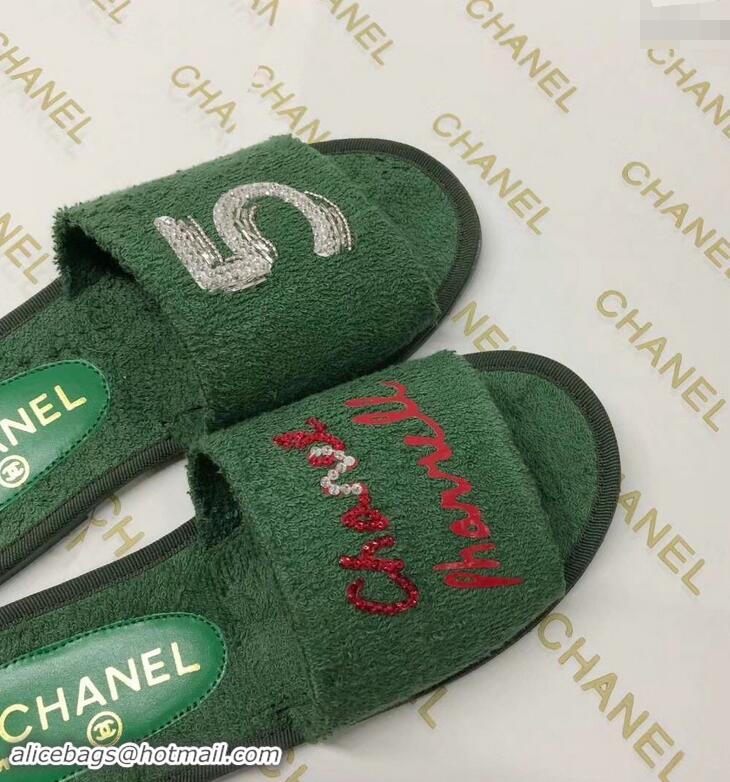 Buy Luxury Chanel x Pharrell Logo Mules Slippers Sandals 950501 Green 2019