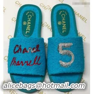 Buy Discount Chanel x Pharrell Logo Mules Slippers Sandals 950501 Turquoise 2019