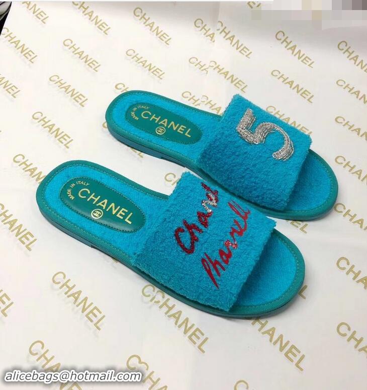 Buy Discount Chanel x Pharrell Logo Mules Slippers Sandals 950501 Turquoise 2019