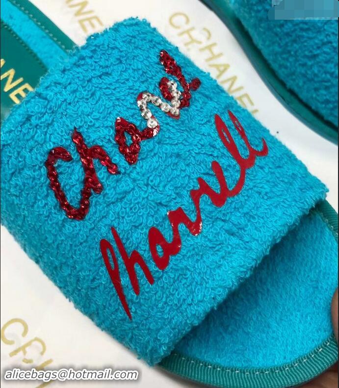 Buy Discount Chanel x Pharrell Logo Mules Slippers Sandals 950501 Turquoise 2019