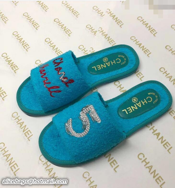 Buy Discount Chanel x Pharrell Logo Mules Slippers Sandals 950501 Turquoise 2019