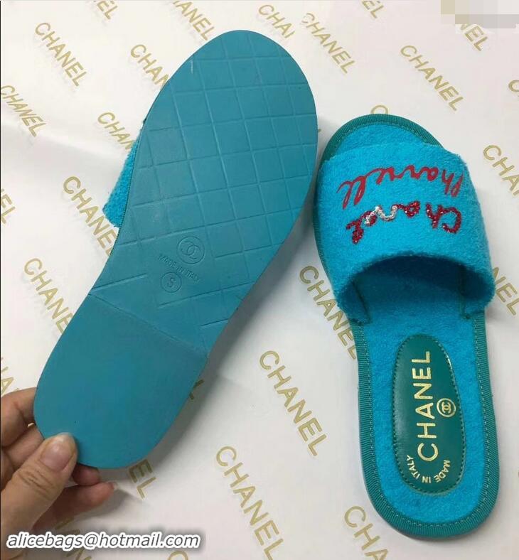 Buy Discount Chanel x Pharrell Logo Mules Slippers Sandals 950501 Turquoise 2019