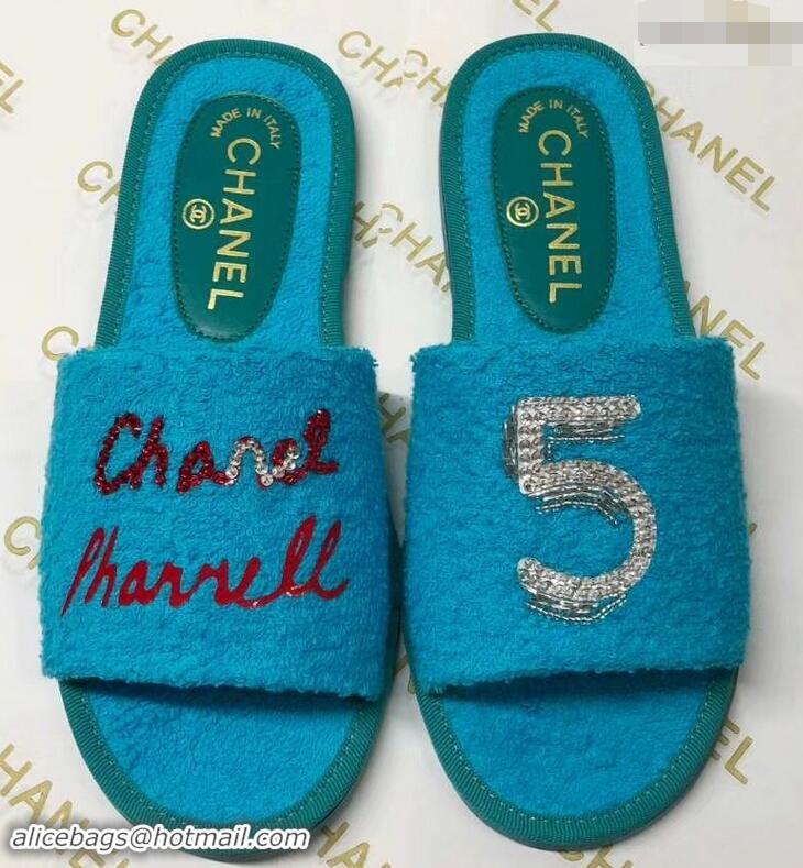 Buy Discount Chanel x Pharrell Logo Mules Slippers Sandals 950501 Turquoise 2019