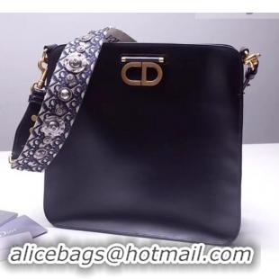 Grade Quality Dior CD Hobo Shoulder Bag in Indigo Calfskin 500613 Black