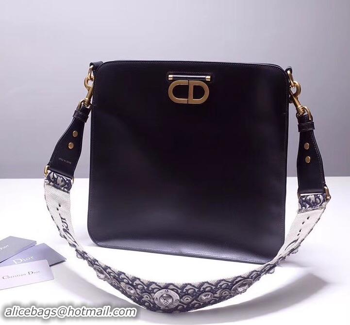 Grade Quality Dior CD Hobo Shoulder Bag in Indigo Calfskin 500613 Black