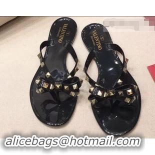 Inexpensive Valentino Rockstud Jelly Bow PVC Thong Flip Flops V92904 Black