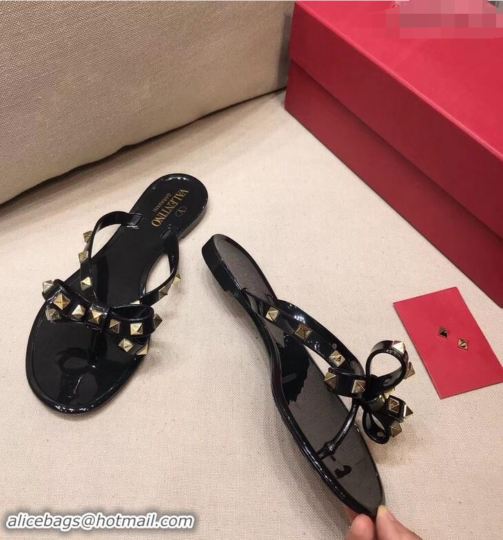 Inexpensive Valentino Rockstud Jelly Bow PVC Thong Flip Flops V92904 Black