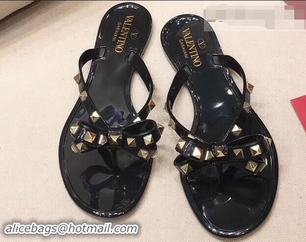 Inexpensive Valentino Rockstud Jelly Bow PVC Thong Flip Flops V92904 Black