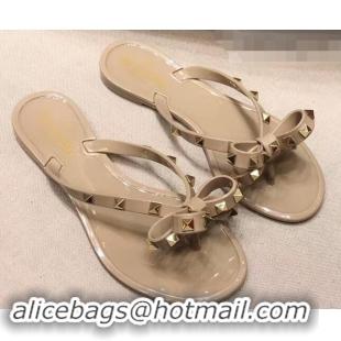 Discount Valentino Rockstud Jelly Bow PVC Thong Flip Flops V92904 Nude