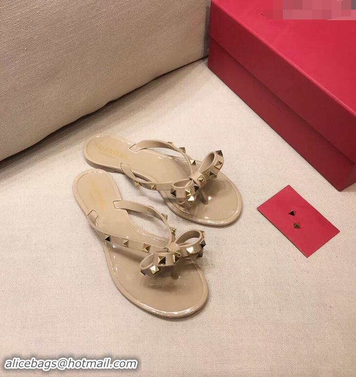 Discount Valentino Rockstud Jelly Bow PVC Thong Flip Flops V92904 Nude