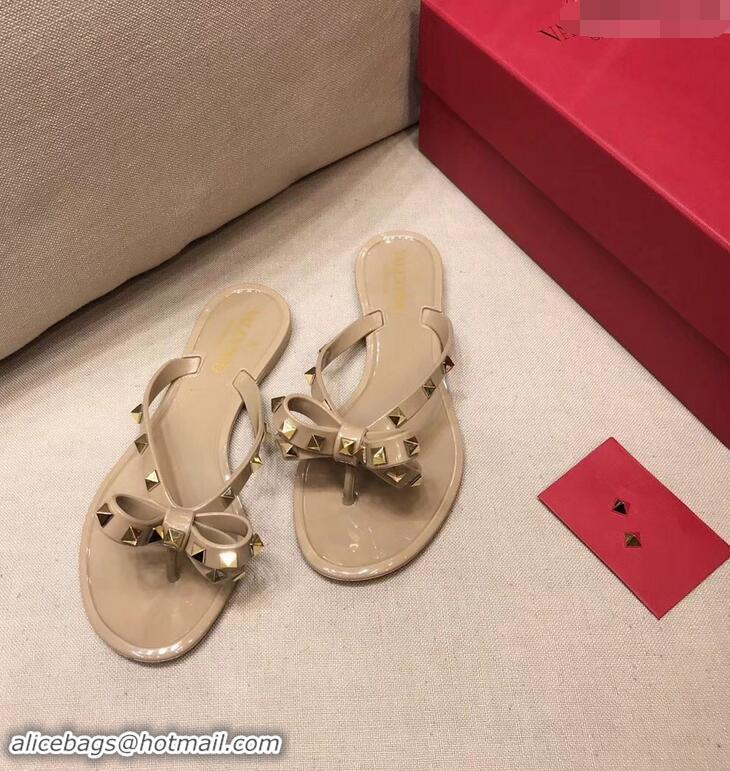 Discount Valentino Rockstud Jelly Bow PVC Thong Flip Flops V92904 Nude