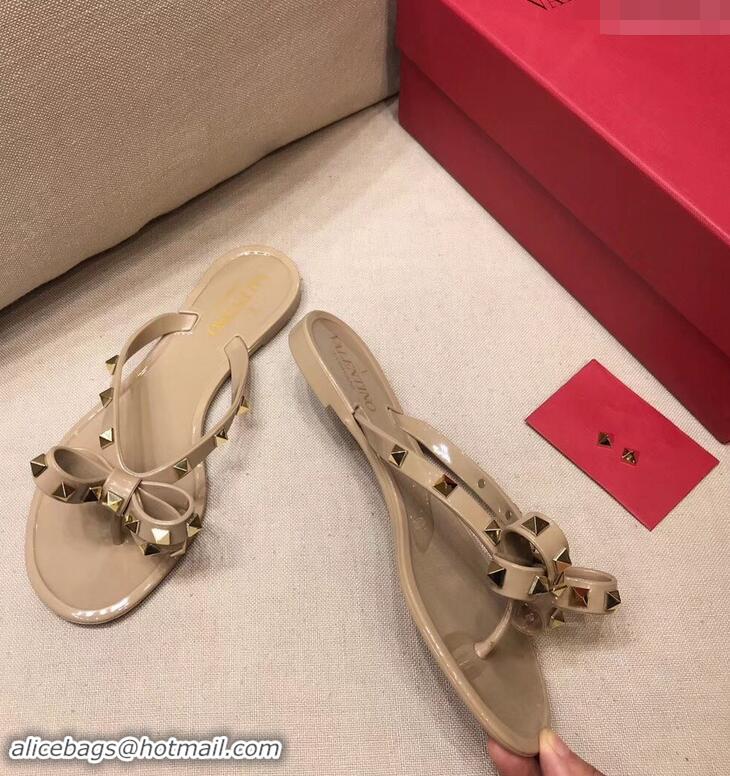 Discount Valentino Rockstud Jelly Bow PVC Thong Flip Flops V92904 Nude